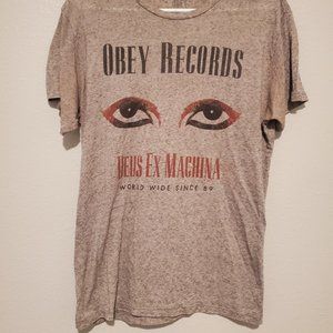 Obey T Shirt - Records Deus Ex Machina - Medium - Grey - Rare